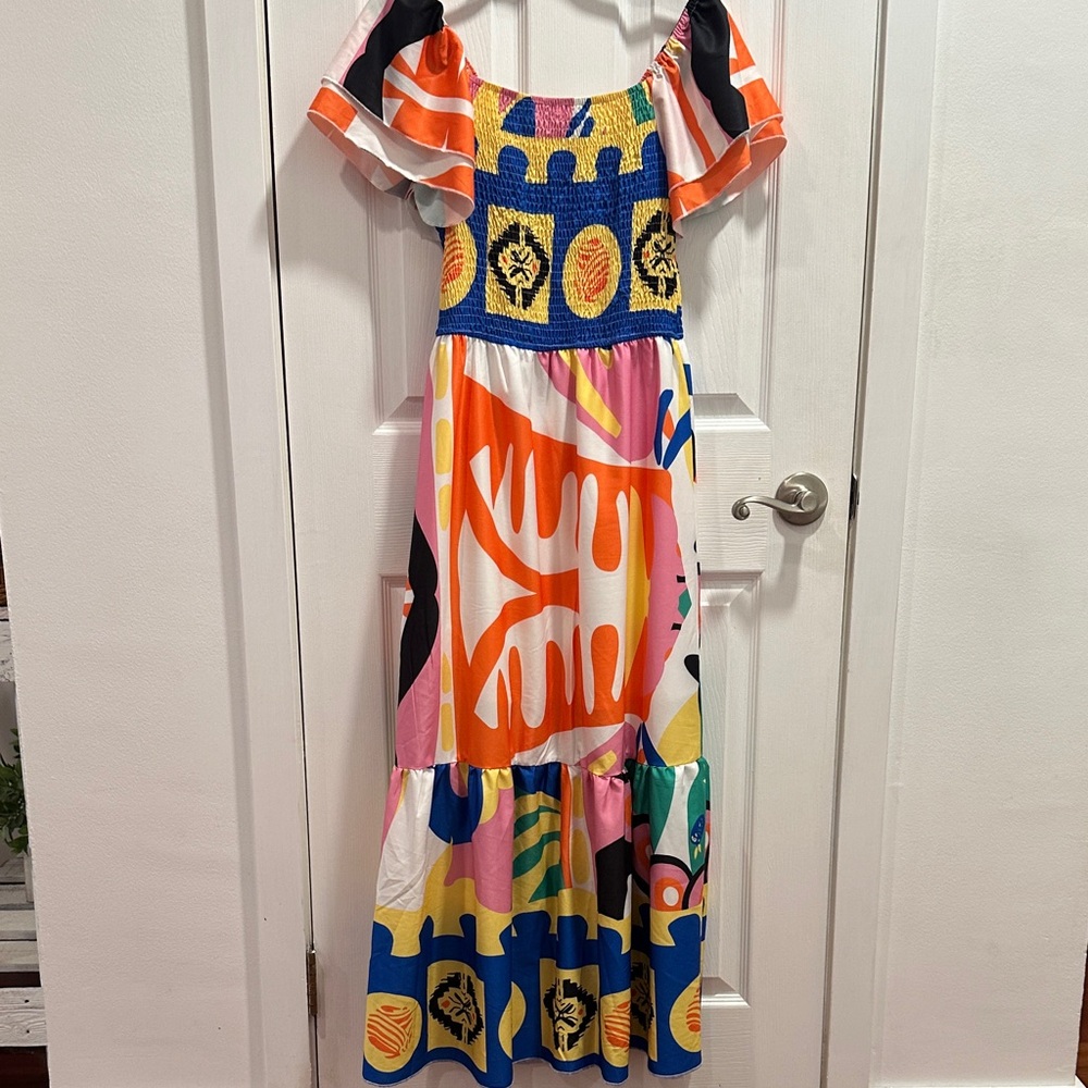 SHEIN Multicolor Off-Shoulder Maxi Dress